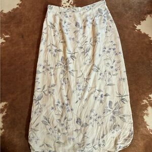 Petite Sophisticate Cream and Gray Floral Midi Skirt